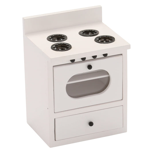 Inusitus wooden dollhouse stove front view with four burners for realistic play
