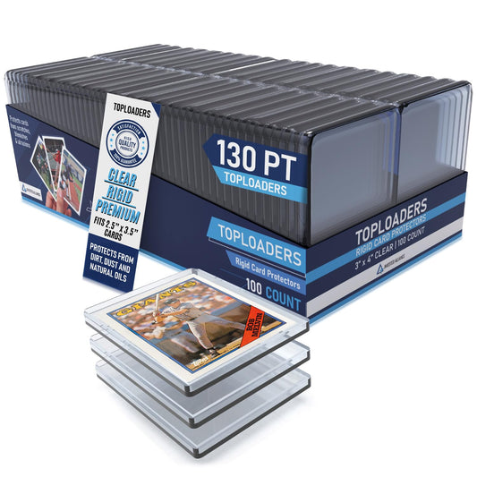 Invested Alliance top loader 130pt open-side protects 2.5x3.5 trading cards.