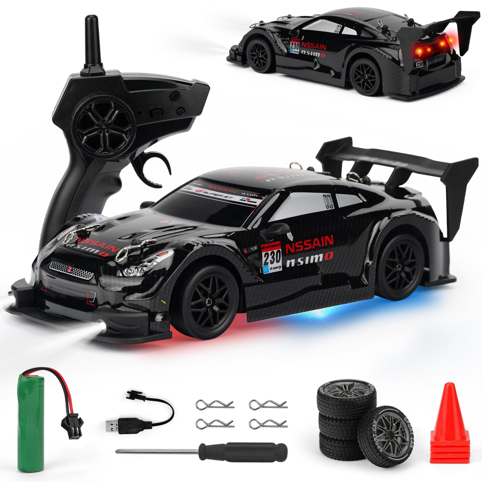 IOMDRWU RC Drift Car front view with LED headlights for night driving