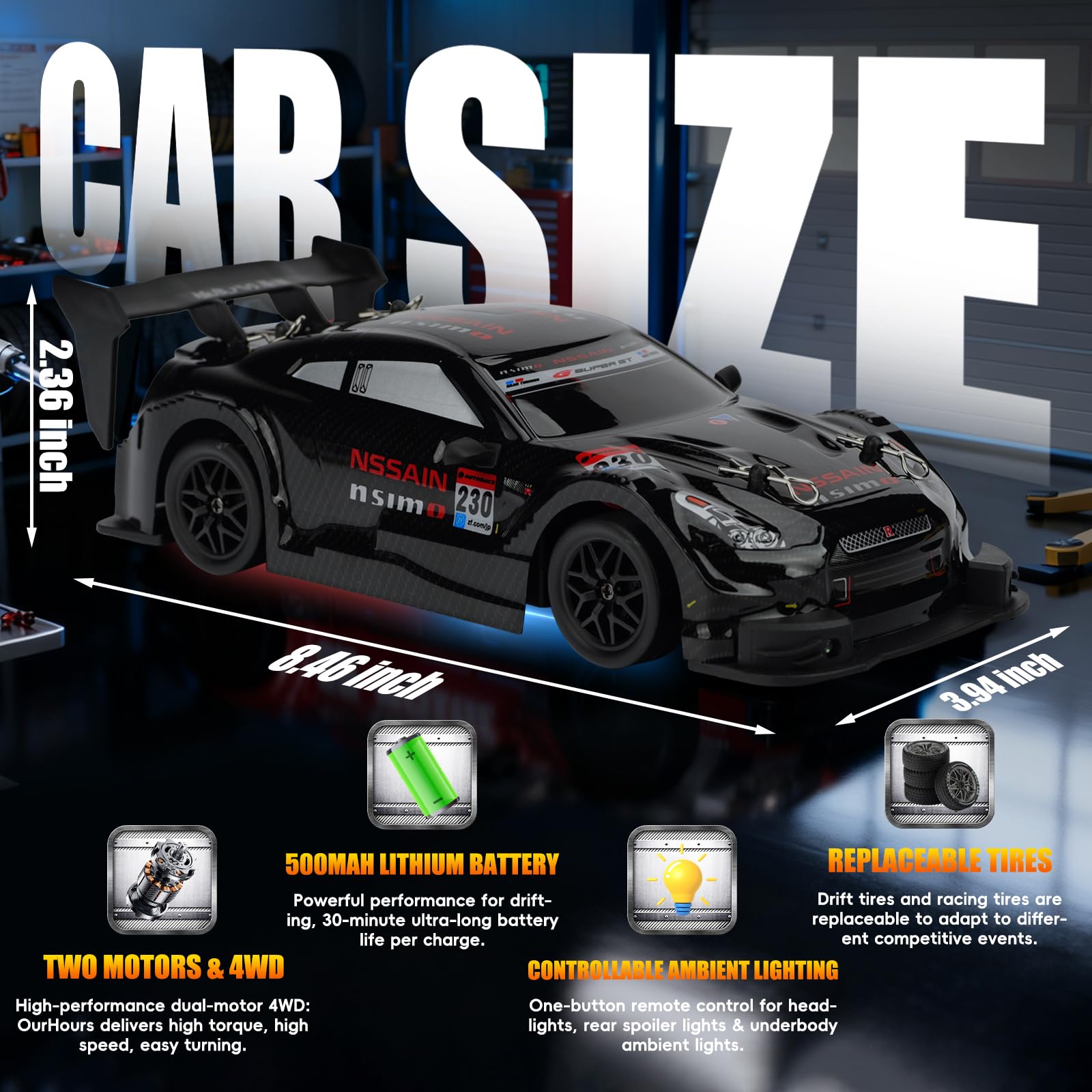 IOMDRWU RC Drift Car rear taillights enhance realism in night races