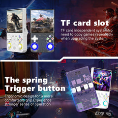 ioscre R36ULTRA 64GB storage with TF card slot for expandable game libraries.