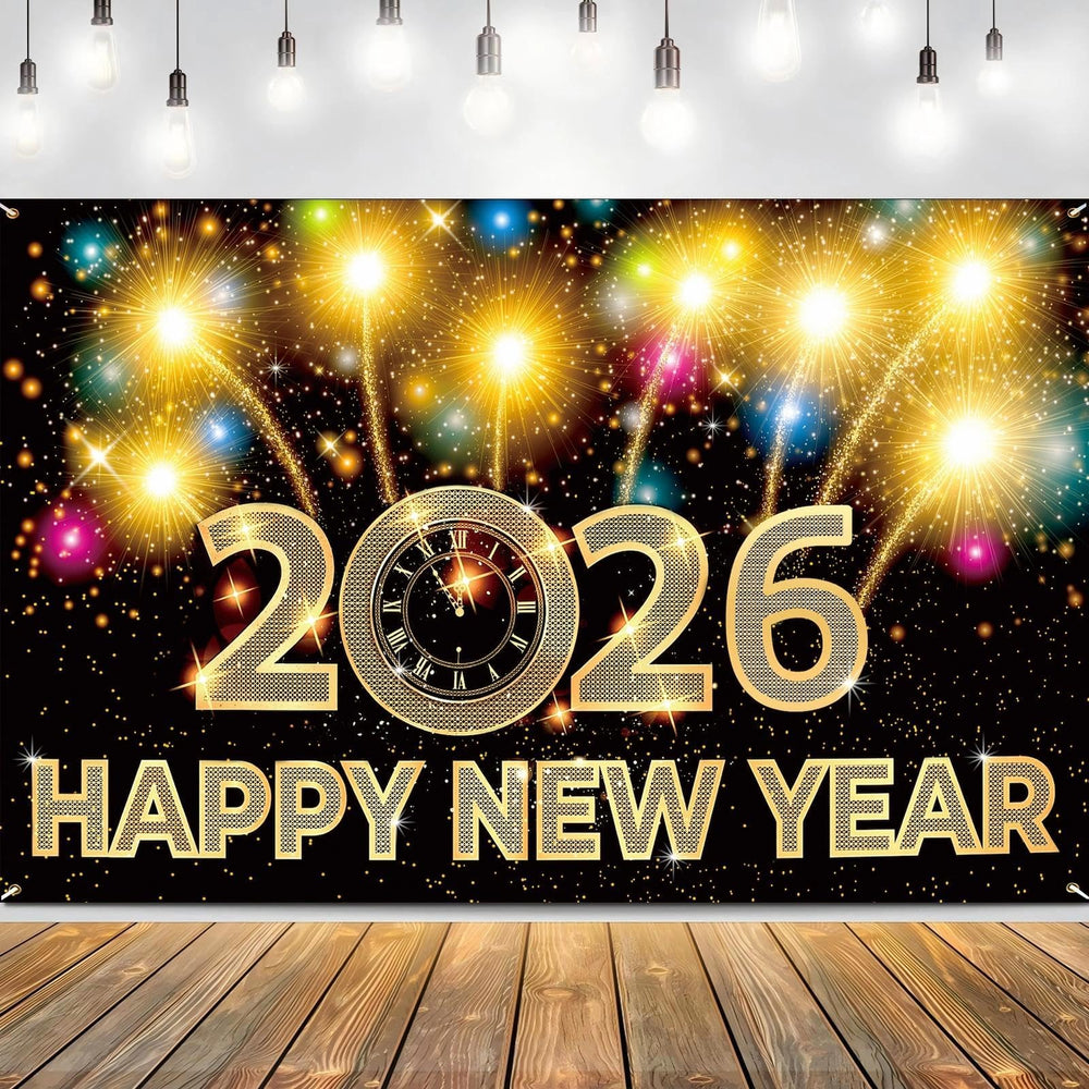 iPartycool Happy New Year Backdrop 72x44in for eye-catching NYE photos and event décor.