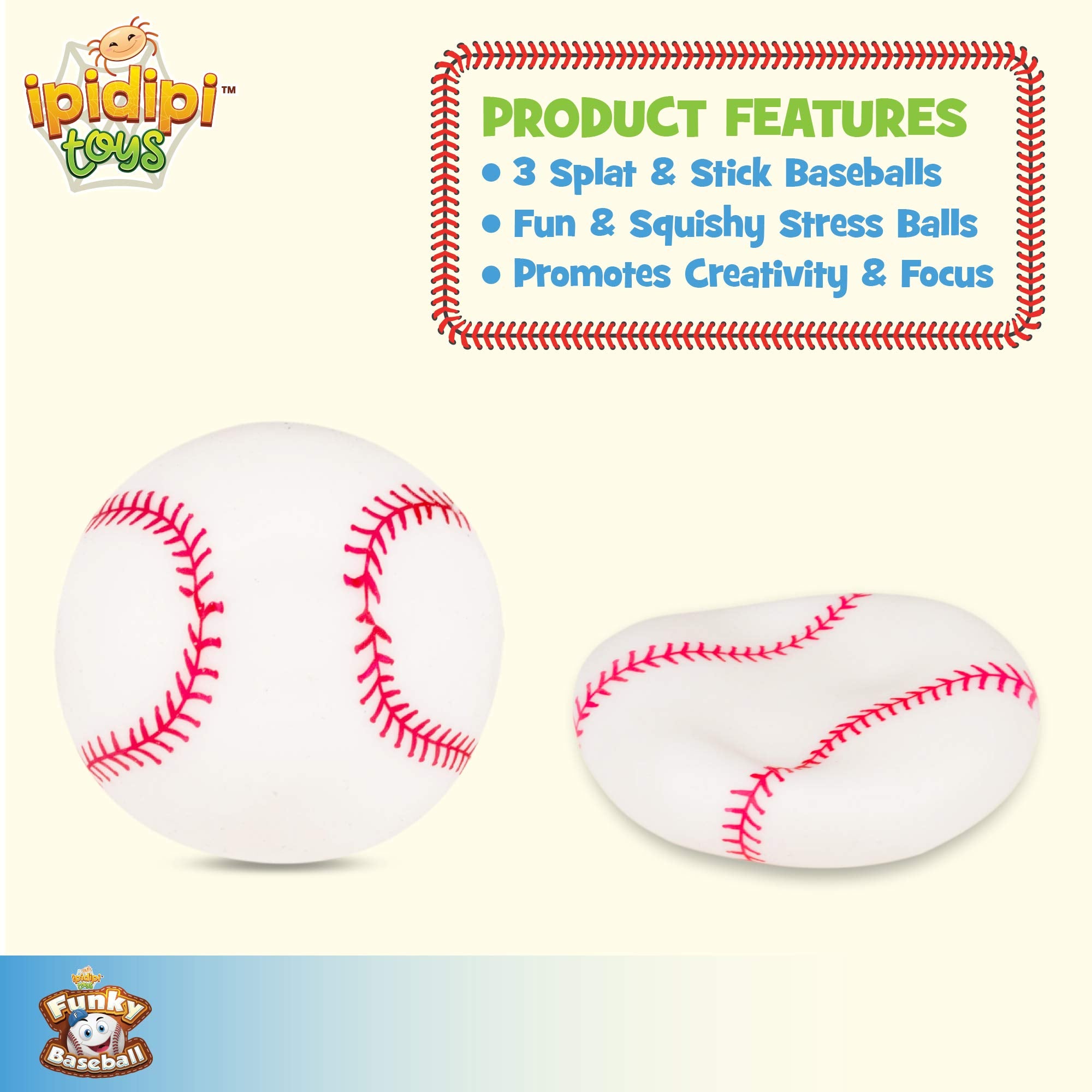 IPIDIPI TOYS baseball sticky texture closeup highlights tactile grip and satisfying squish.