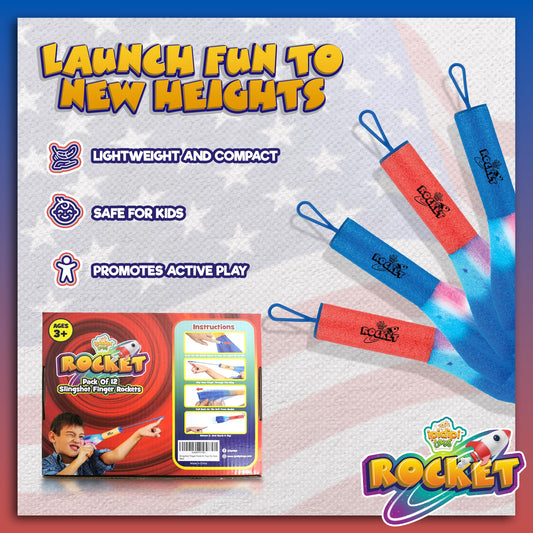 Colorful foam rockets designed for indoor or outdoor play and classroom prizes