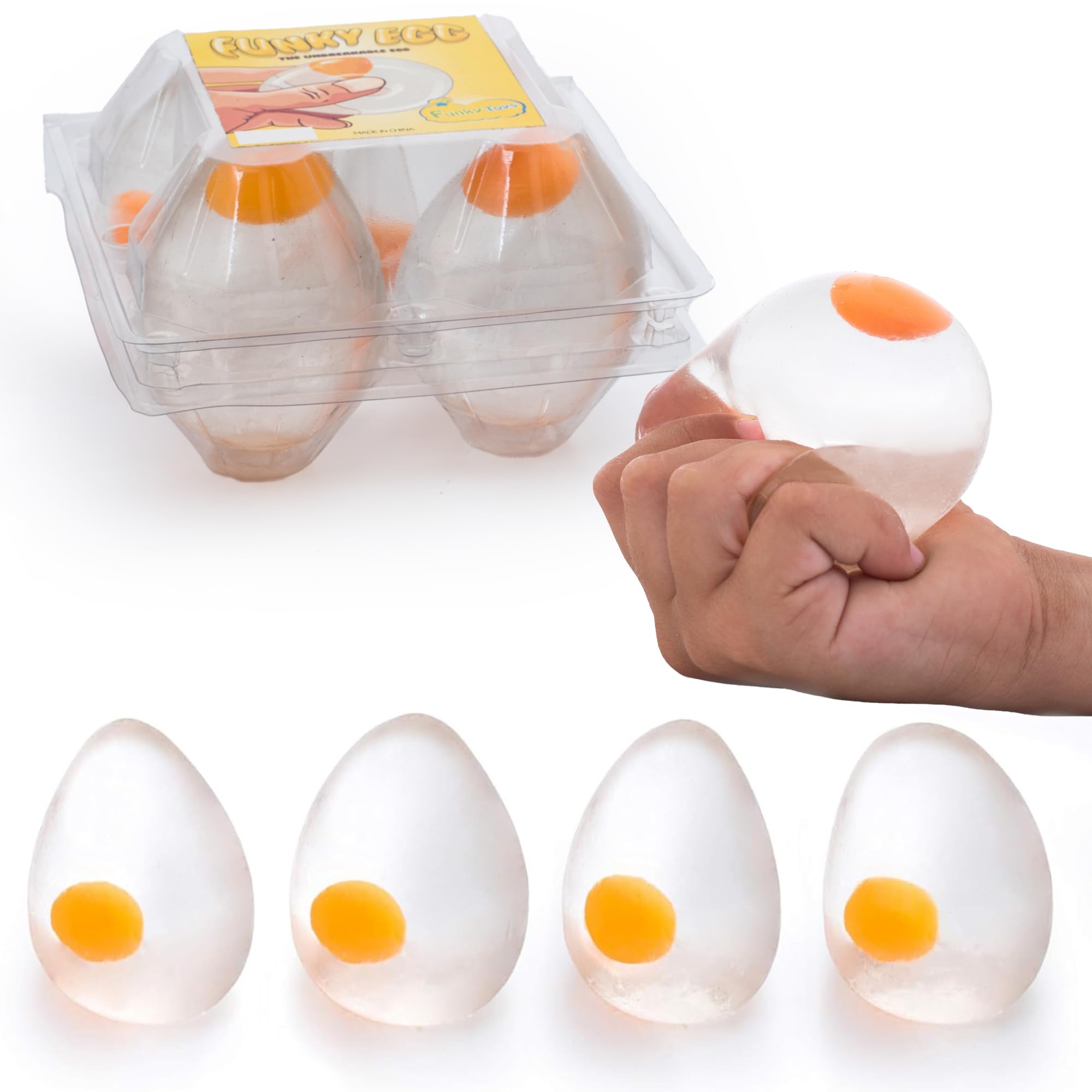 IPIDIPI TOYS Funky Egg Squishy Ball, clear yolk front view for tactile play