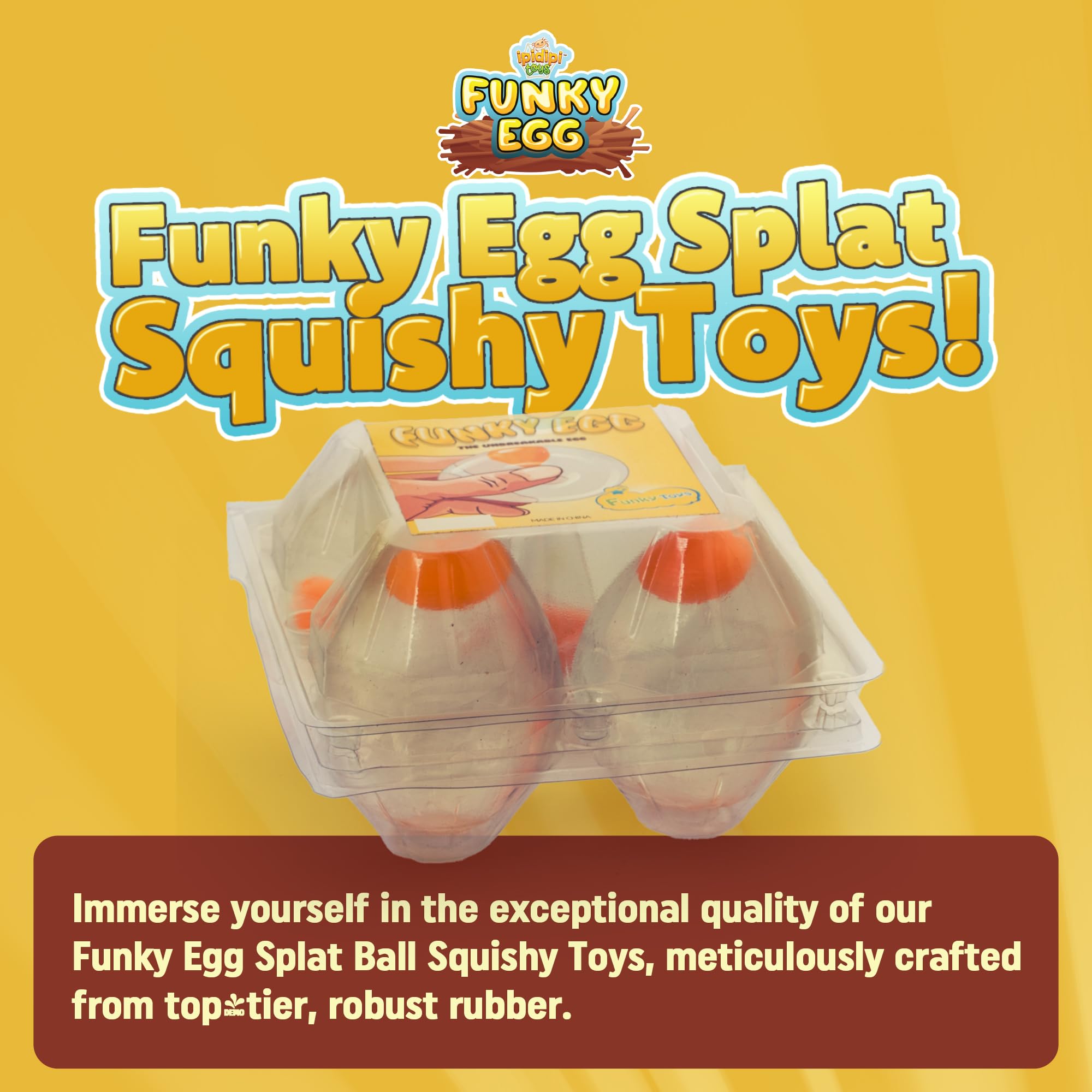 IPIDIPI TOYS Funky Egg Squishy Ball four-pack in basket for Easter gifts