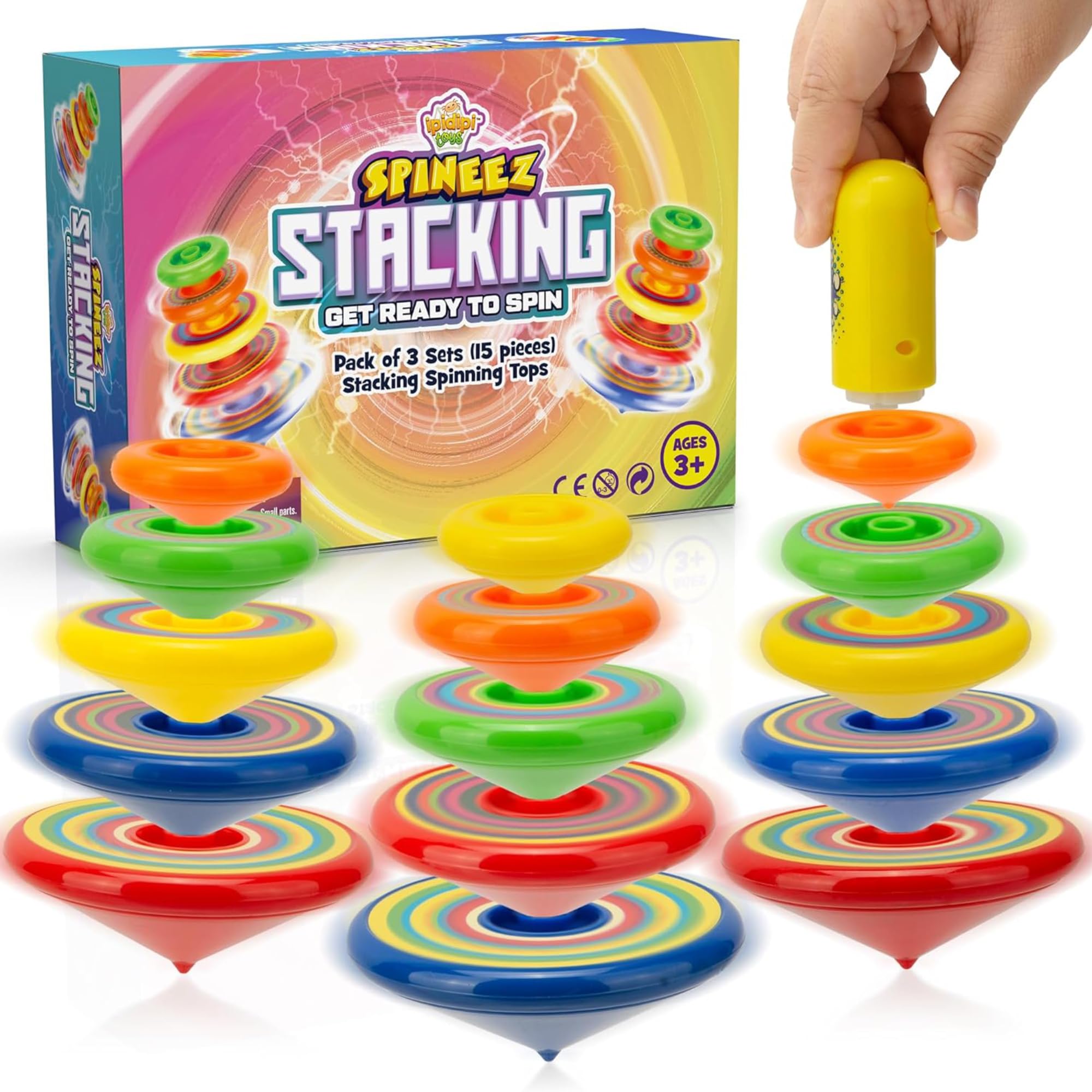 IPIDIPI TOYS Spineez stackable tops enable colorful, imaginative play.