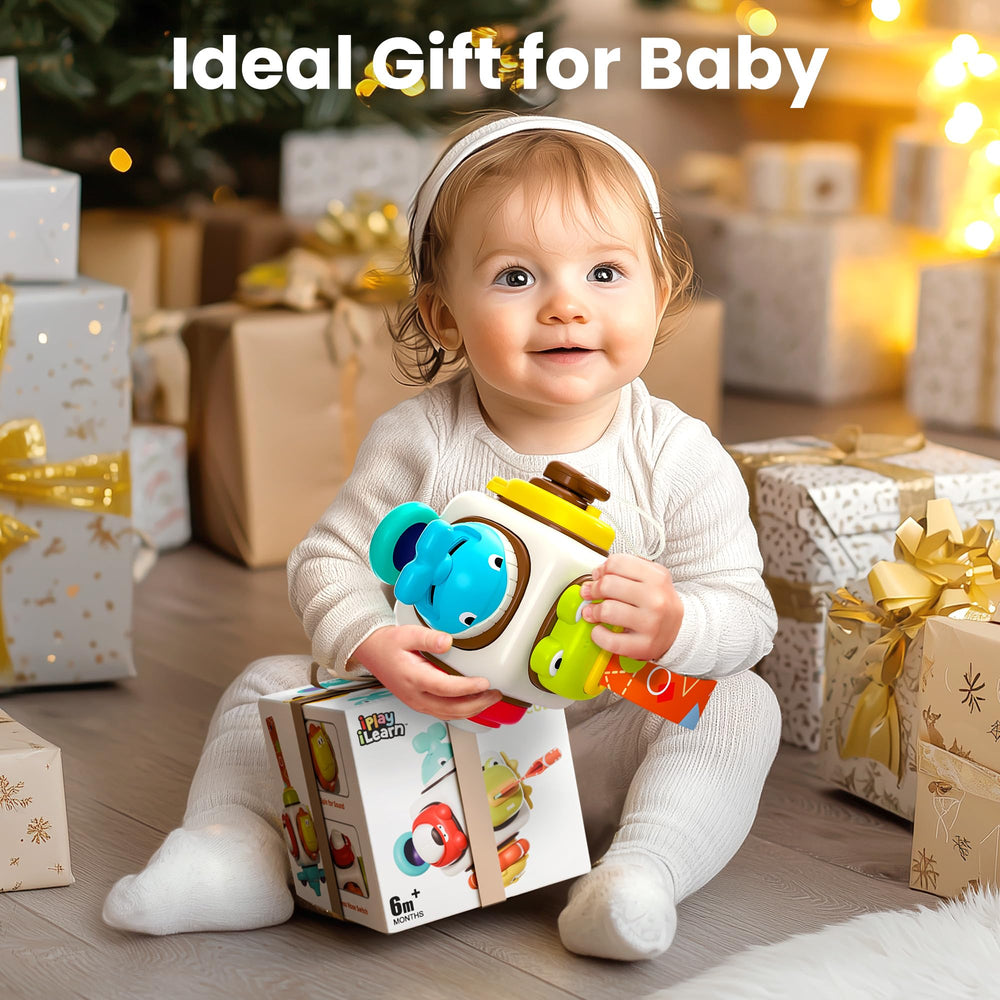 iplay 6in1 busy board cube bear face press for interactive fun during travel