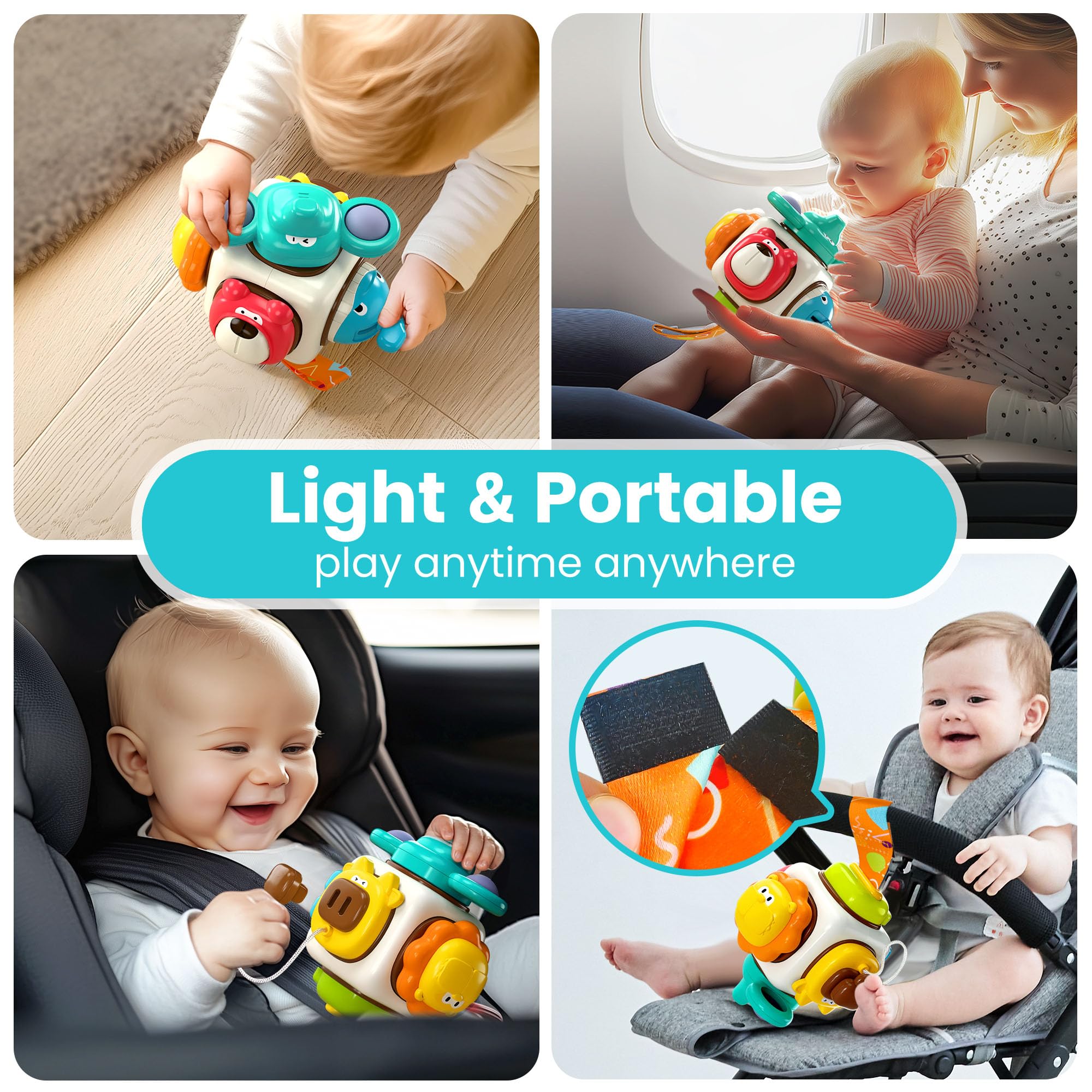 iplay 6in1 busy board cube cow nose pull-out for sensory engagement