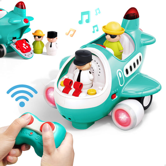 iPlay airplane toy front view with vivid colors stimulating exploration.