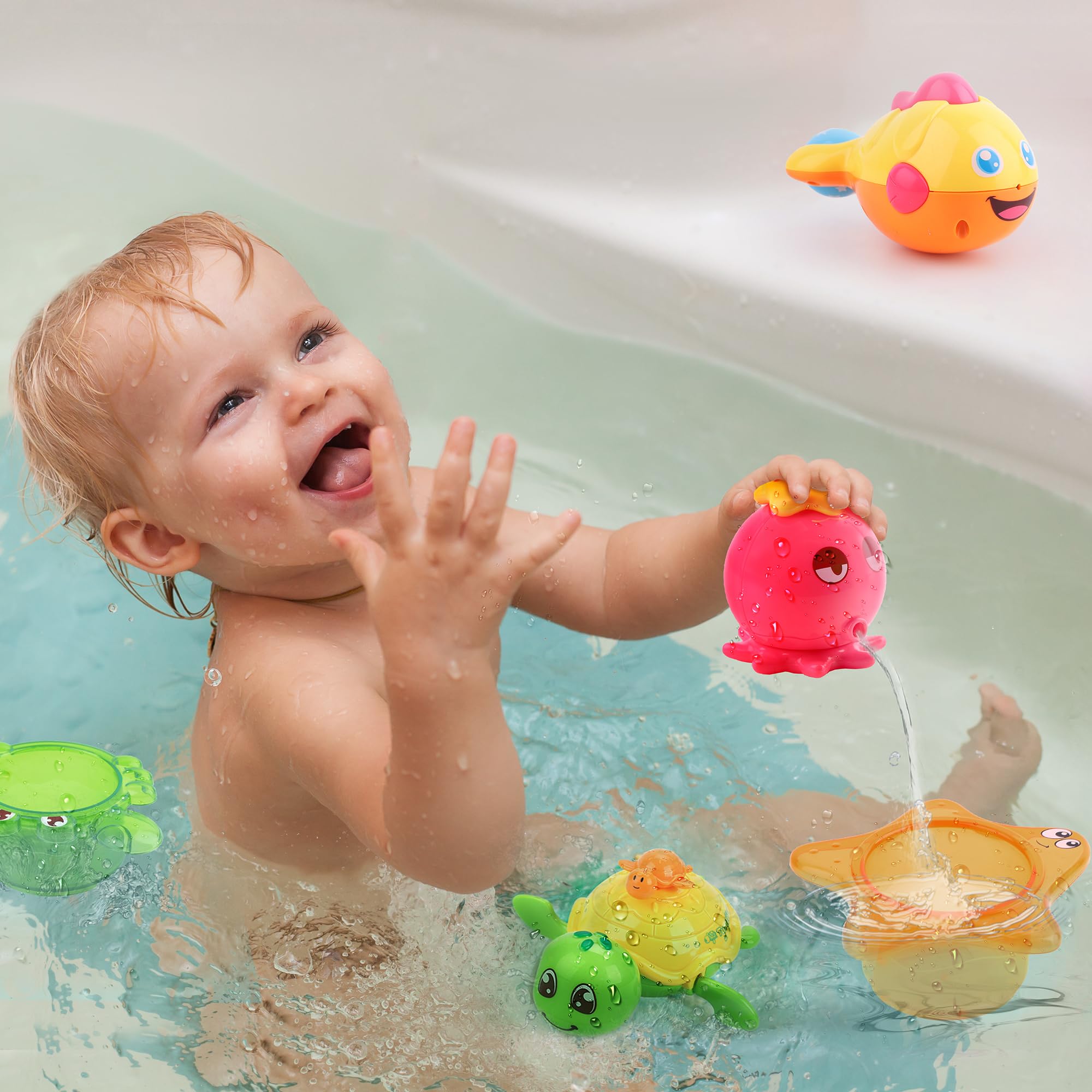 iplay storage basket with bath toys, keeps play area tidy and accessible