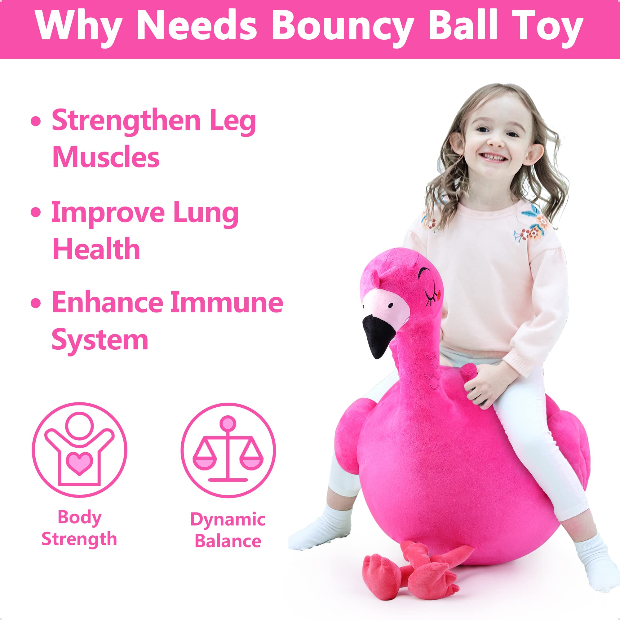 iPlay Flamingo Hopper Ball secure handle grip keeps kids safe while bouncing