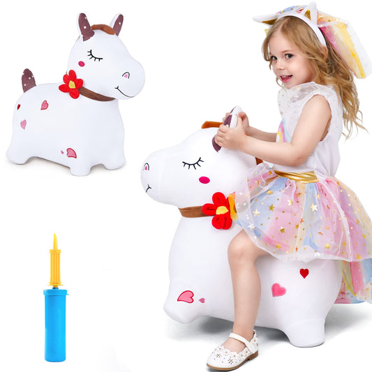 iplay bouncy pals white hopping horse with pump for easy indoor play