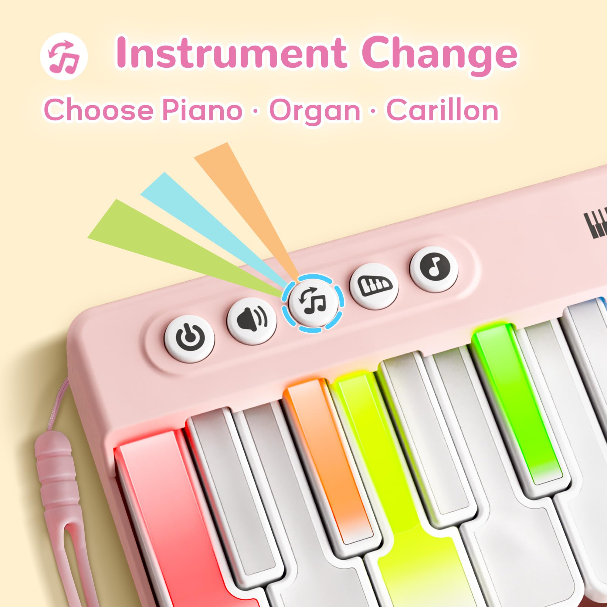 15-key rainbow light teaching piano with five instrument sounds for exploration