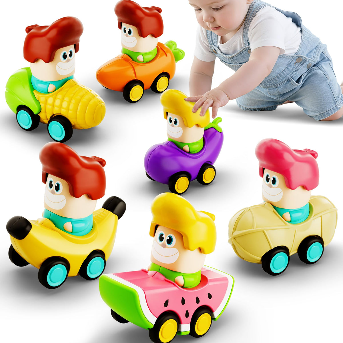 iPlay iLearn six-piece press-to-go cars boost toddler motor skills through active play.