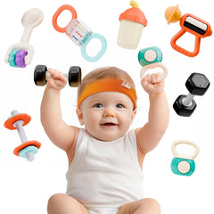 iPlay iLearn baby first gym rattle set with dumbbell teether for safe sensory play