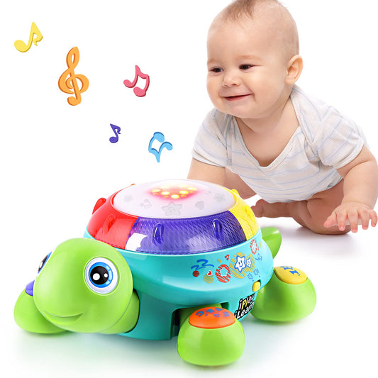 iPlay iLearn baby musical turtle toy buttons support bilingual learning with light cues.