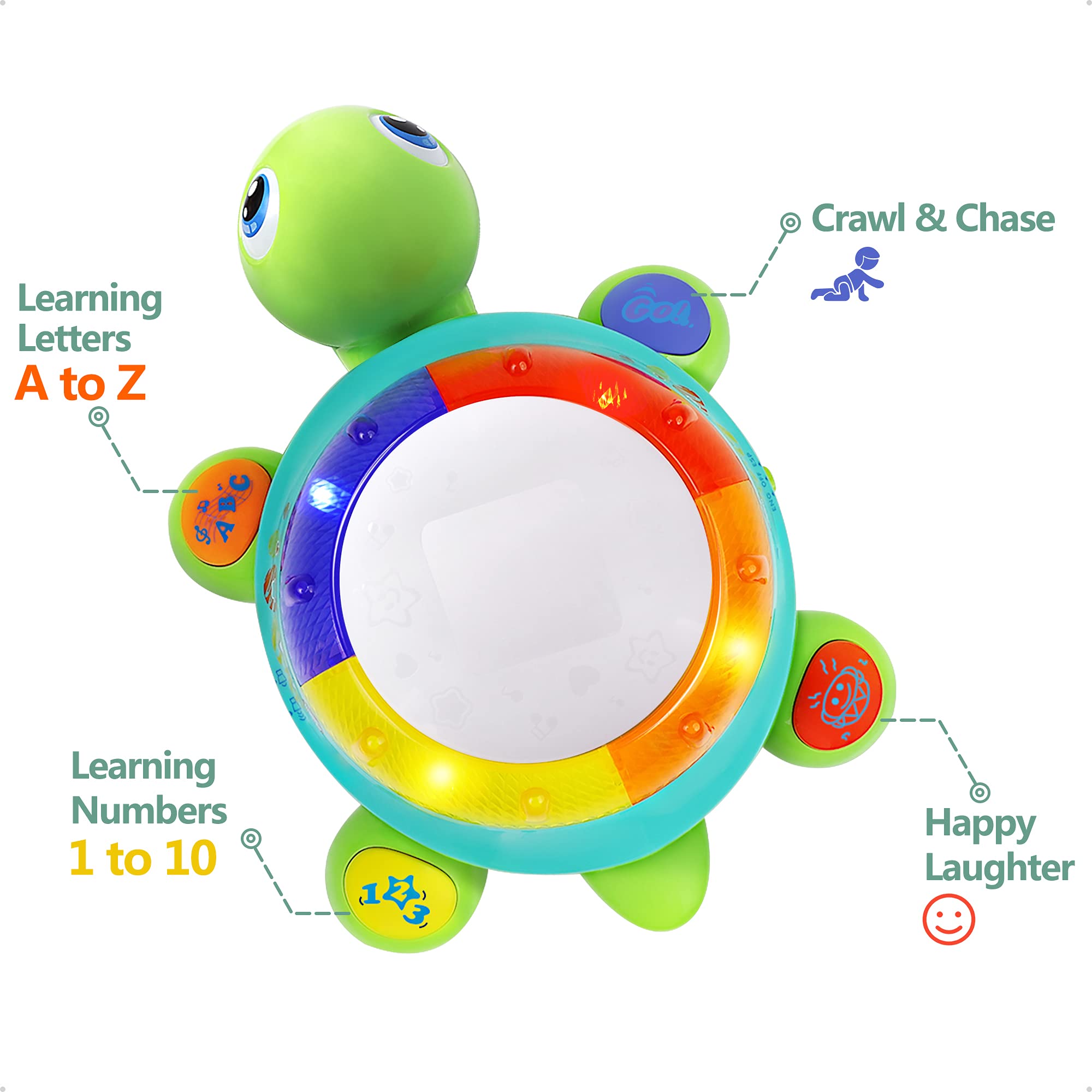 iPlay iLearn baby turtle toy crawl mode encourages movement and exploration.