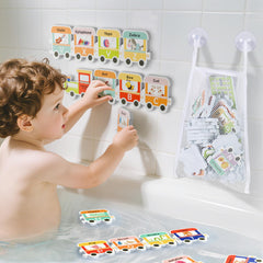iPlay iLearn bath toy organizer with foam letters keeps toys dry and organized