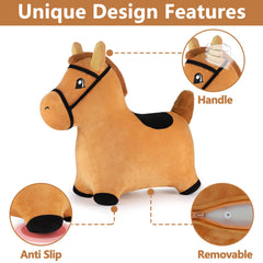 iPlay iLearn Bouncy Pals brown hopping horse with pump for quick setup.