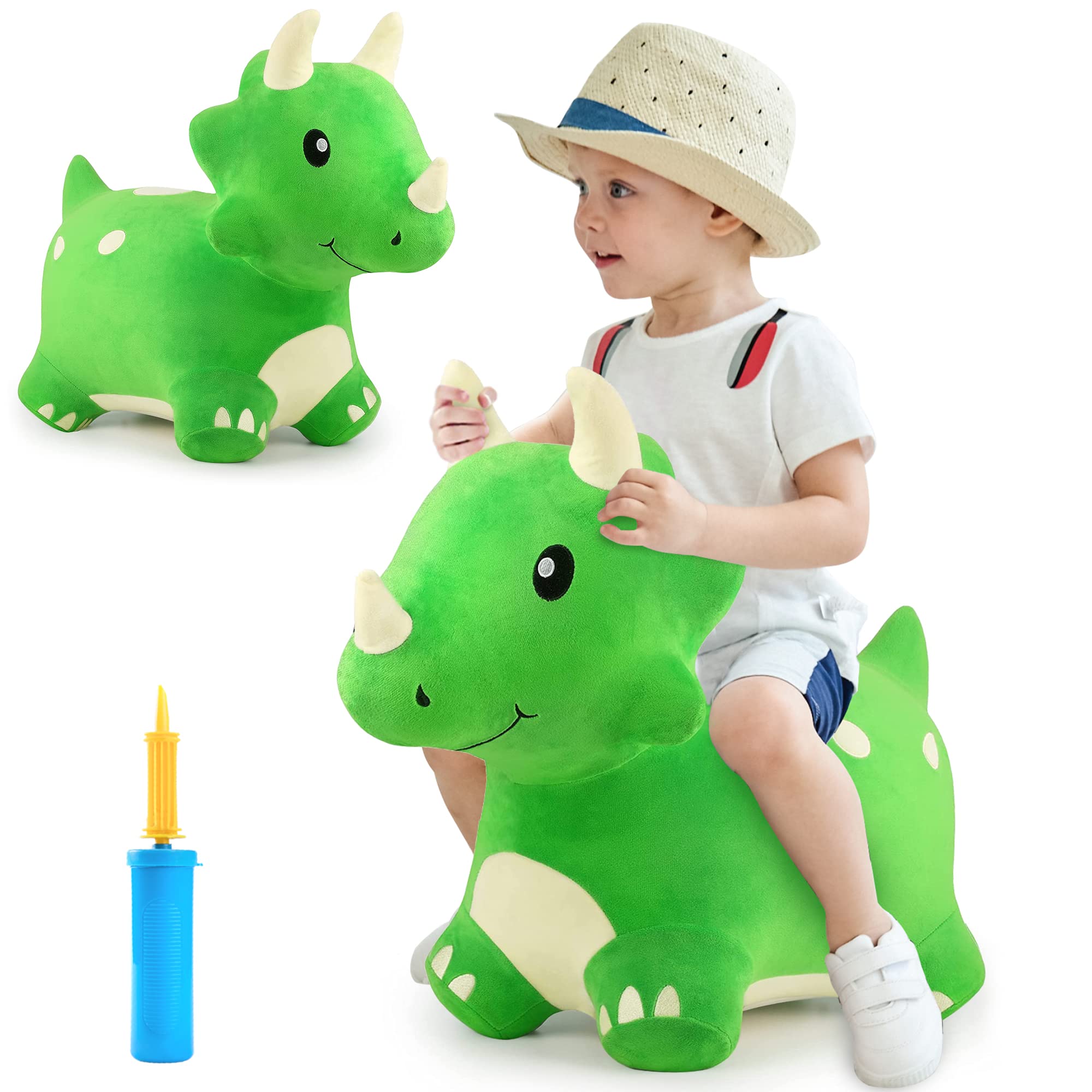 iplay ilearn bouncy pals dinosaur hopper front view with soft plush cover