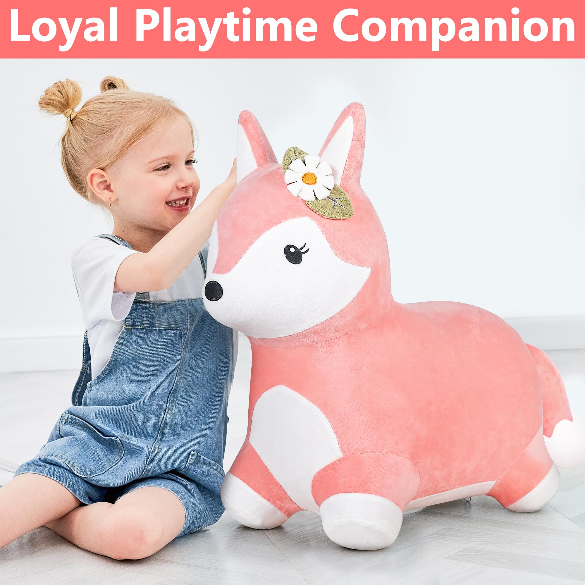 iPlay iLearn Bouncy Pals Fox inflate easily for quick setup.