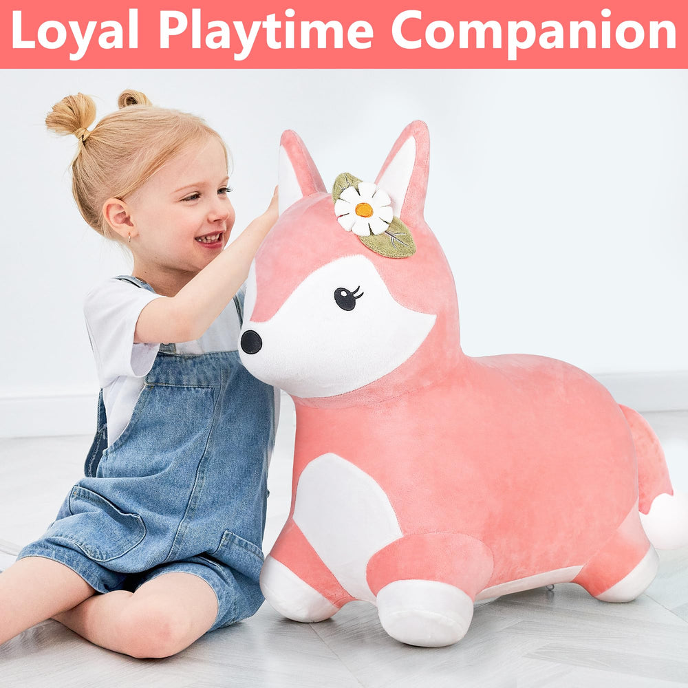 iPlay iLearn Bouncy Pals Fox inflate easily for quick setup.