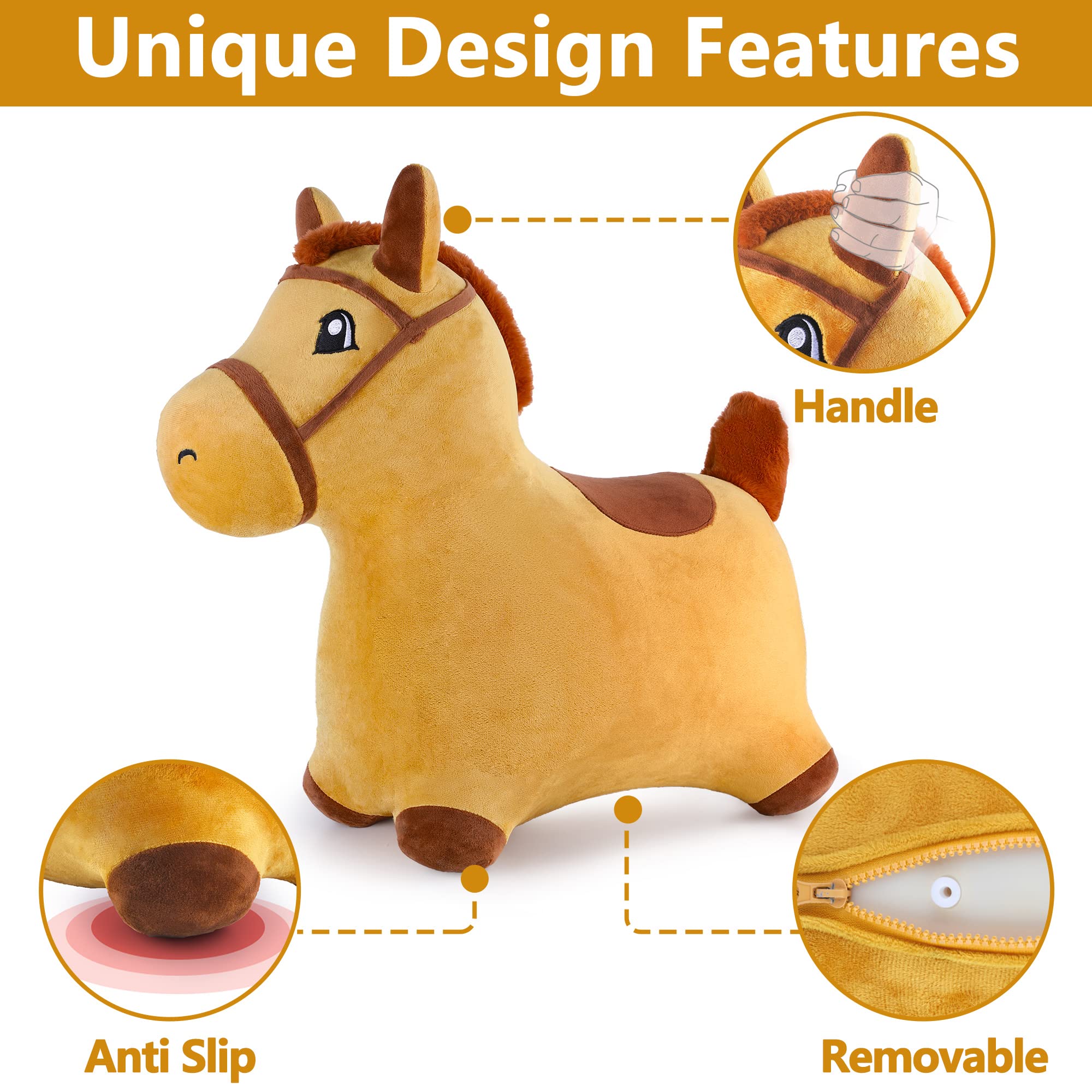 iPlay iLearn Bouncy Pals horse close-up showing removable plush cover