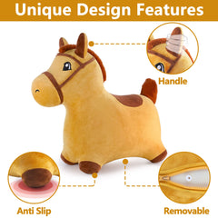 iPlay iLearn Bouncy Pals horse close-up showing removable plush cover