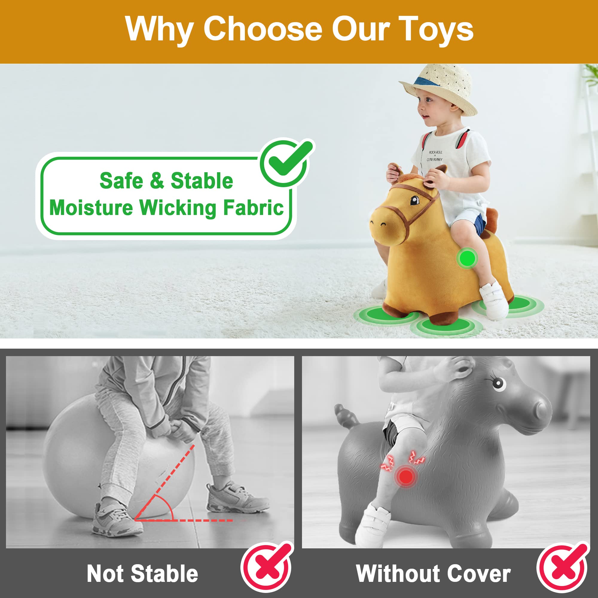 iPlay iLearn Bouncy Pals horse rear view highlighting sturdy base