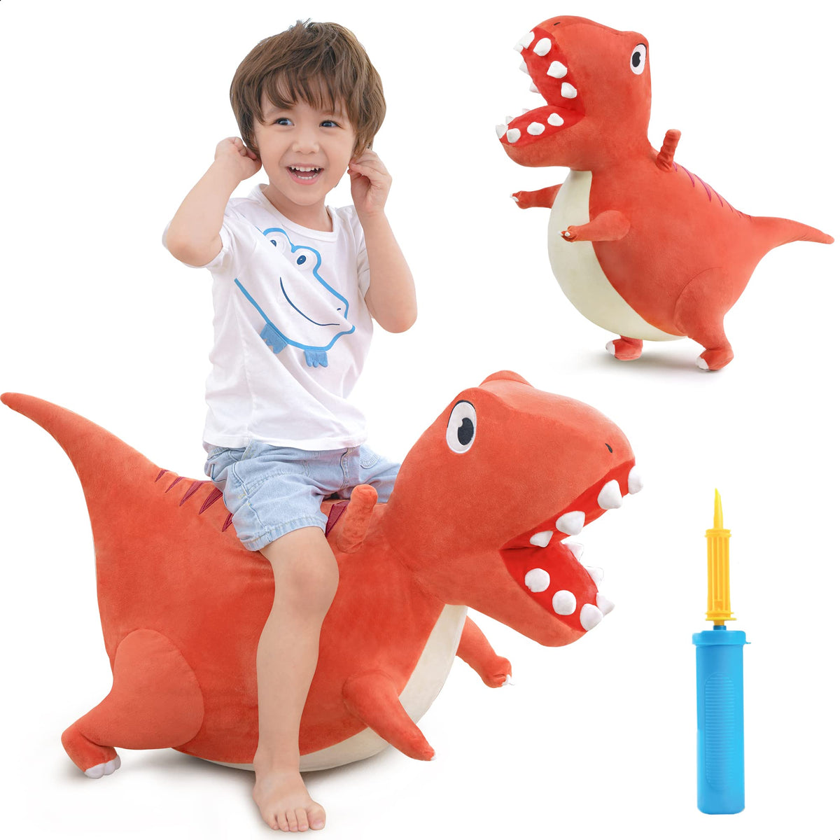 iPlay iLearn Bouncy Pals T-Rex hopper ball ready for active play.