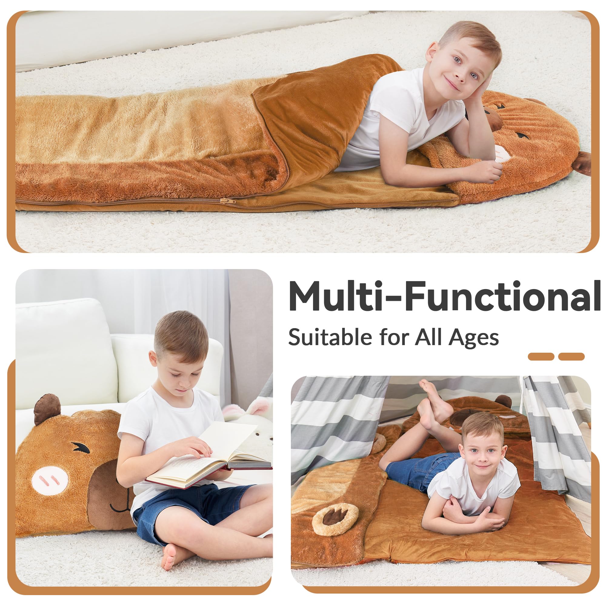 iPlay iLearn capybara slumber sack features soft fabric and comforting look.