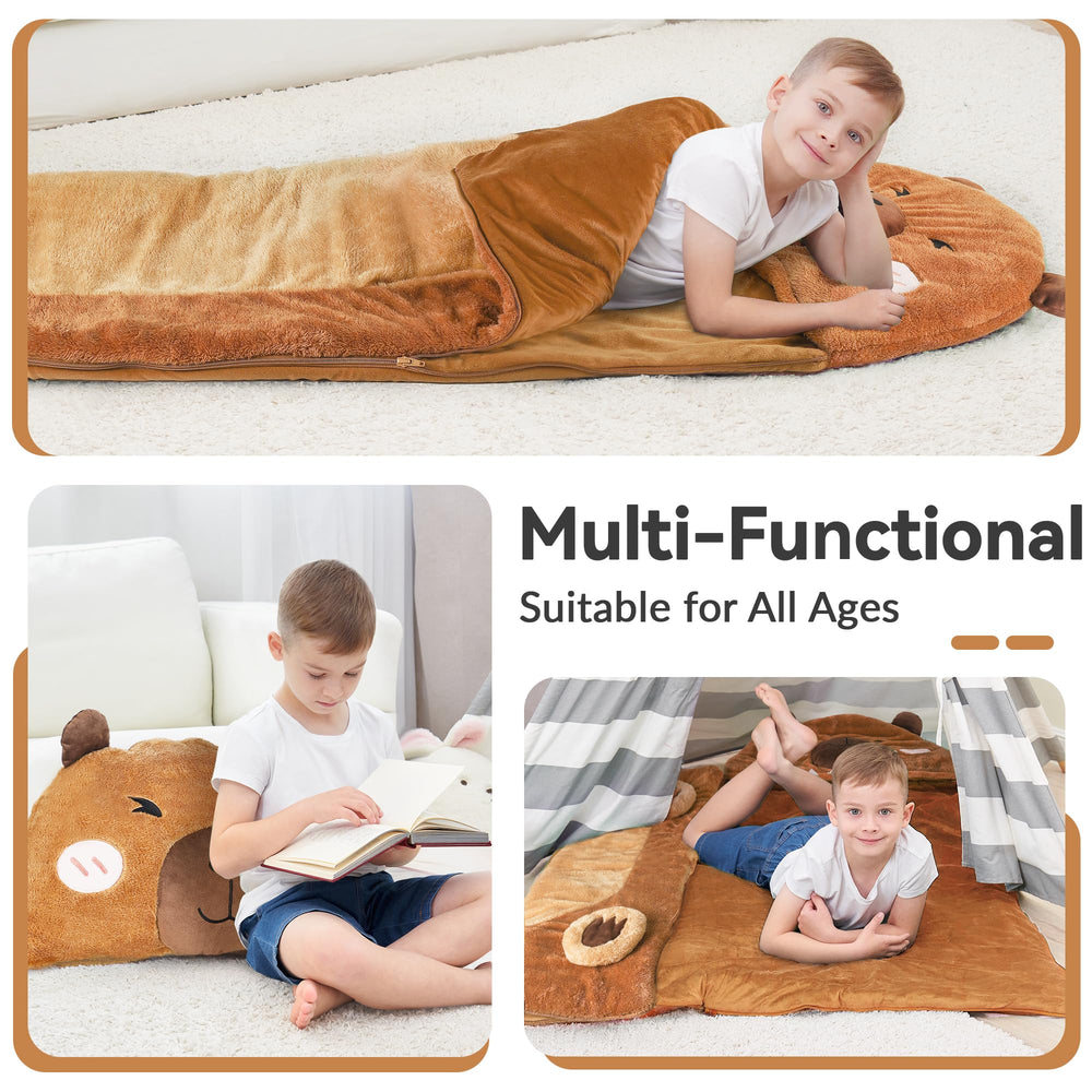 iPlay iLearn capybara slumber sack features soft fabric and comforting look.