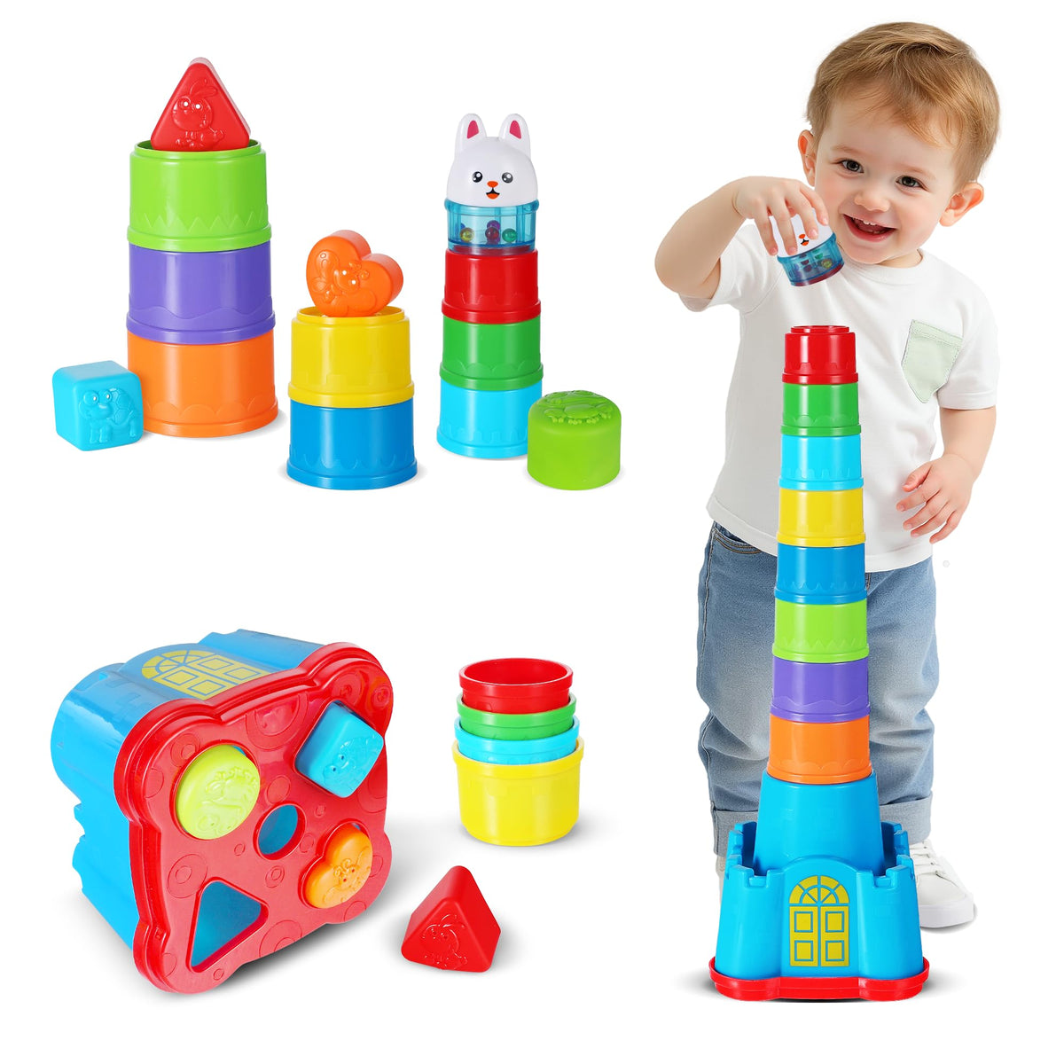 iPlay iLearn castle stack tower 23 inches encourages imaginative play and fine motor development.