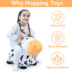 iPlay iLearn Dairy Cow Hopper side view strengthens leg coordination.