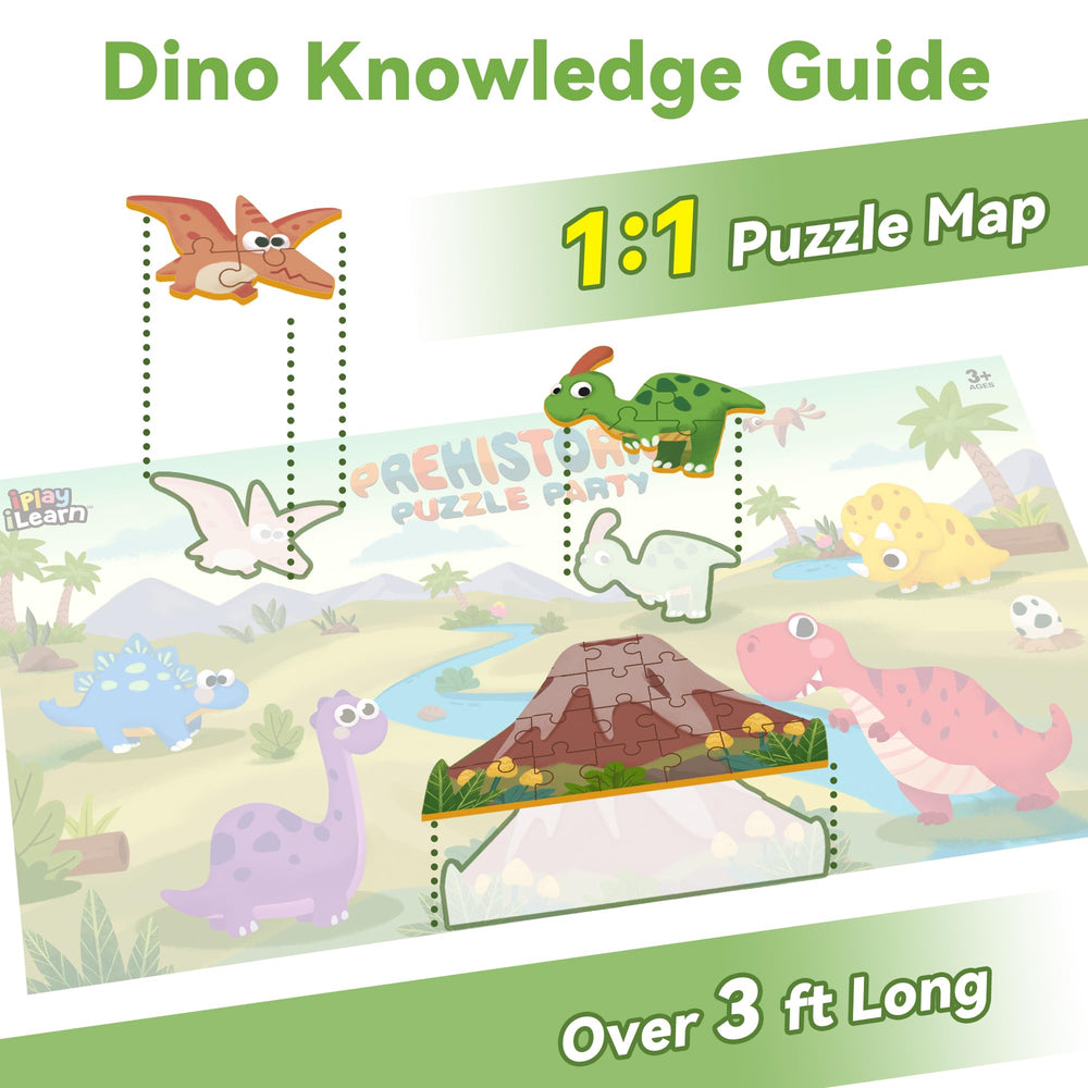iPlay iLearn two-sided guidebook with 1:1 scale dinos for guided assembly