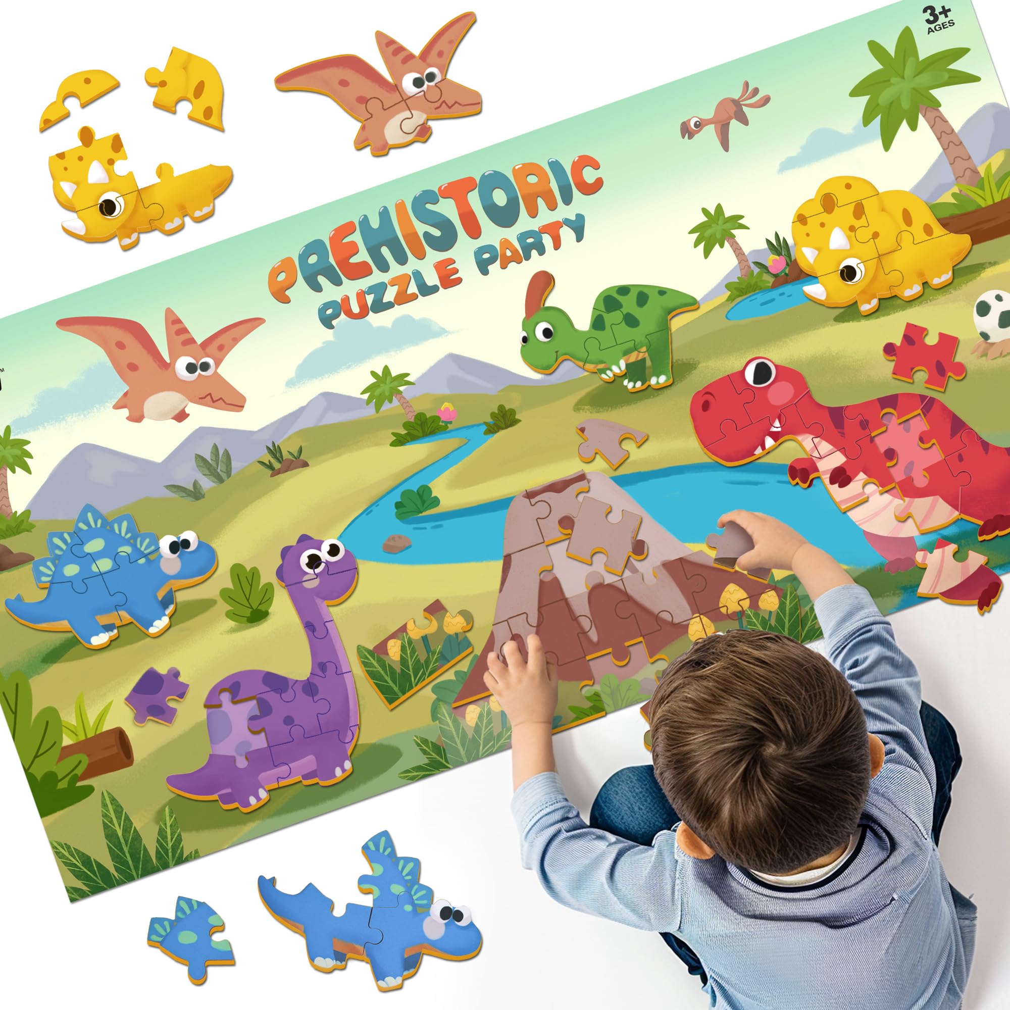 iPlay iLearn wooden dinosaur puzzle collection for toddlers enhances color recognition