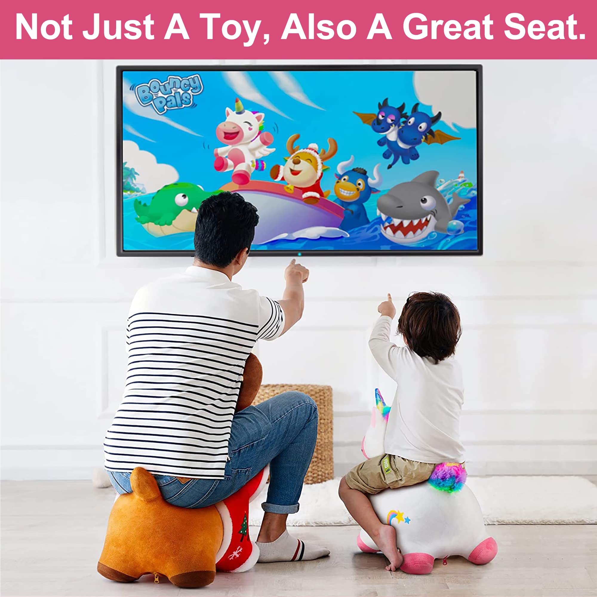 iPlay iLearn hopping unicorn inflation tube, quick setup for busy families