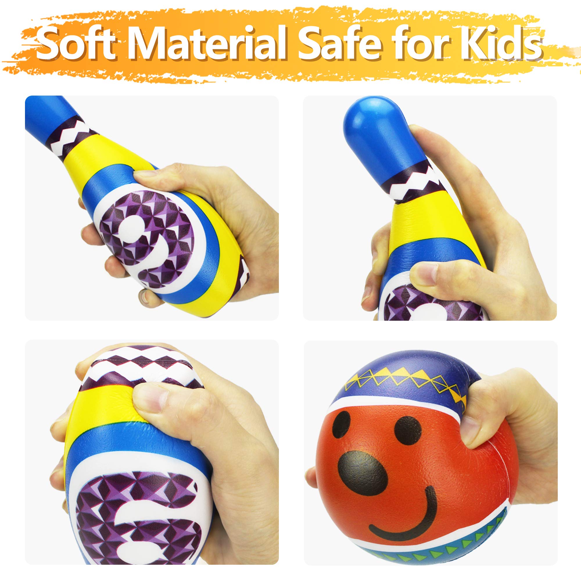 iPlay iLearn indoor bowling set helps balance and hand-eye coordination during playtime