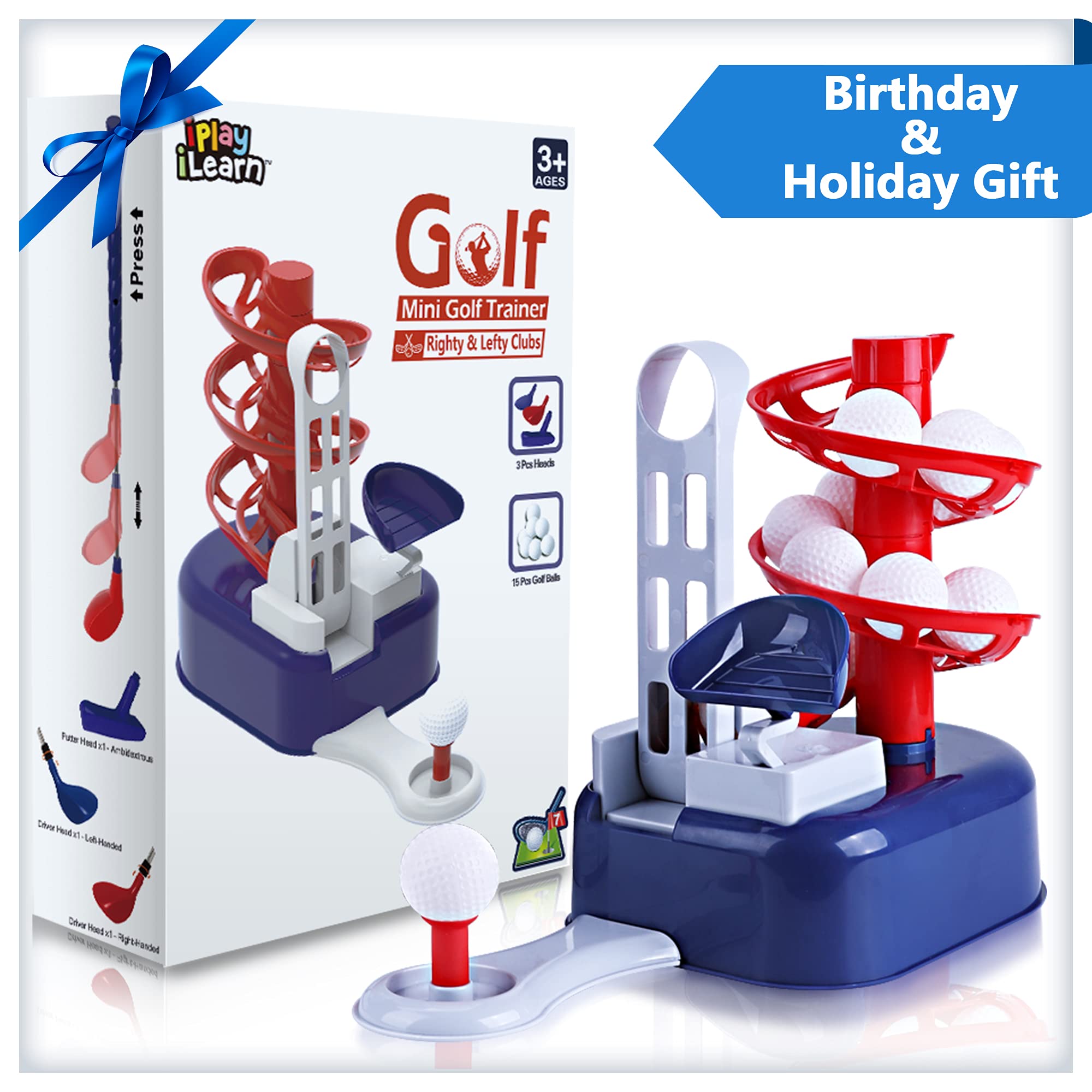 iPlay iLearn Kids Blue Golf Set right driver head encourages varied shots