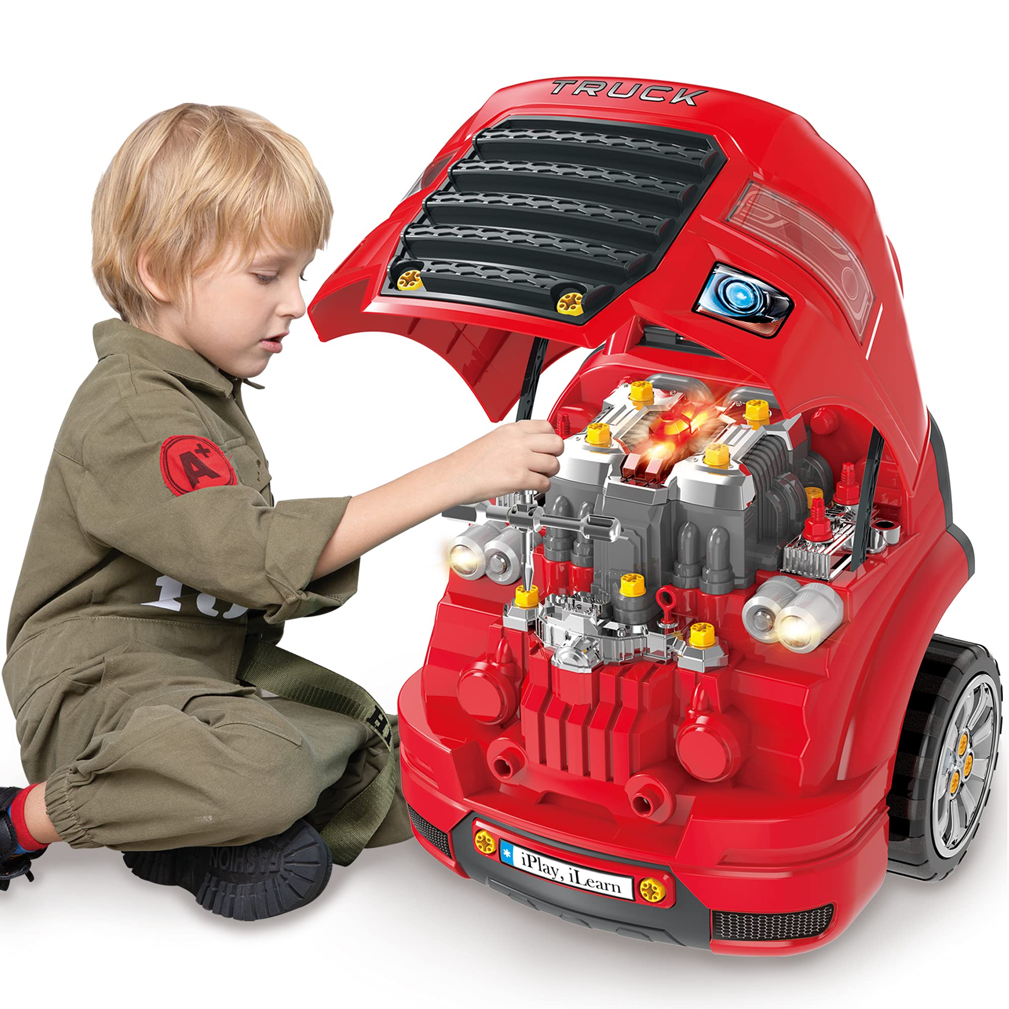 iplay ilearn large truck engine toy body for hands-on repair play.