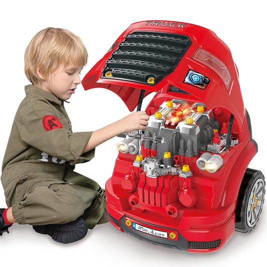 iplay ilearn large truck engine toy body for hands-on repair play.