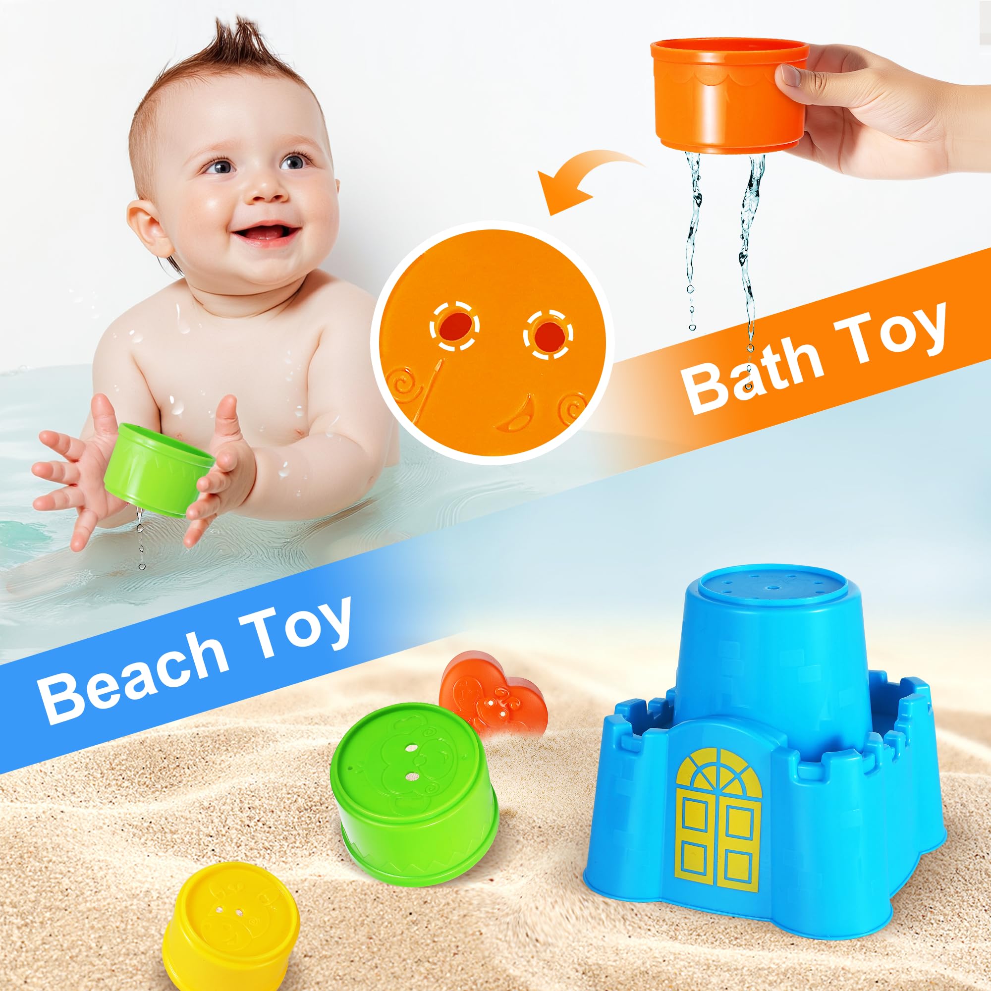 iPlay iLearn number cups introduce counting and size differentiation in a playful way.