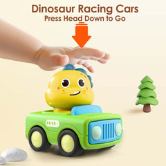 iplay ilearn press go car toy side view highlighting portable travel size for on the go play.