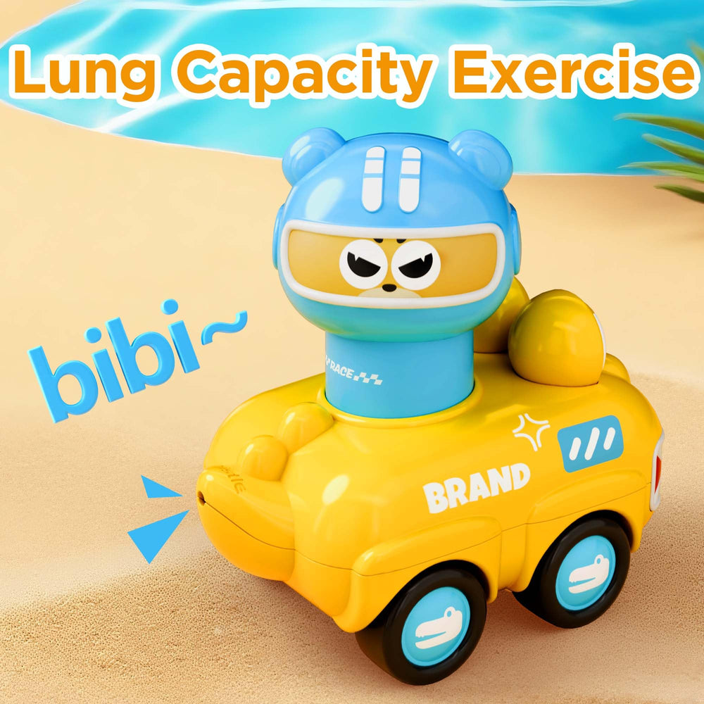 iPlay iLearn yellow car features an expressive bear for imaginative play
