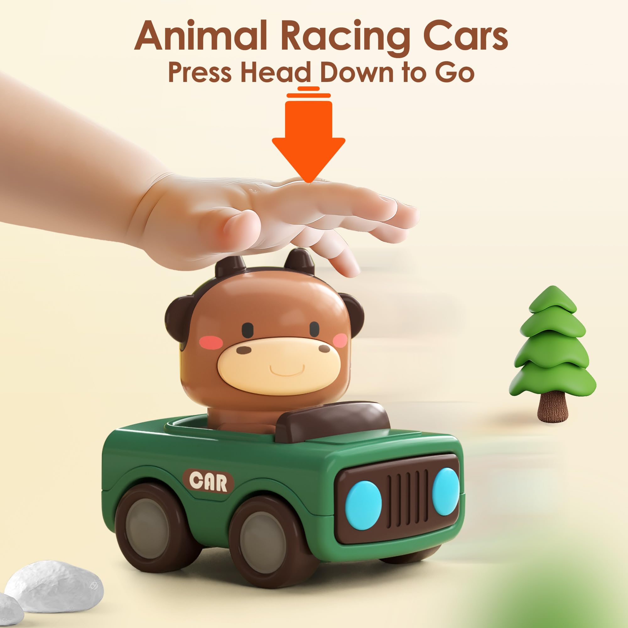 iPlay iLearn press-to-go car side view; sparks curiosity and sensory exploration