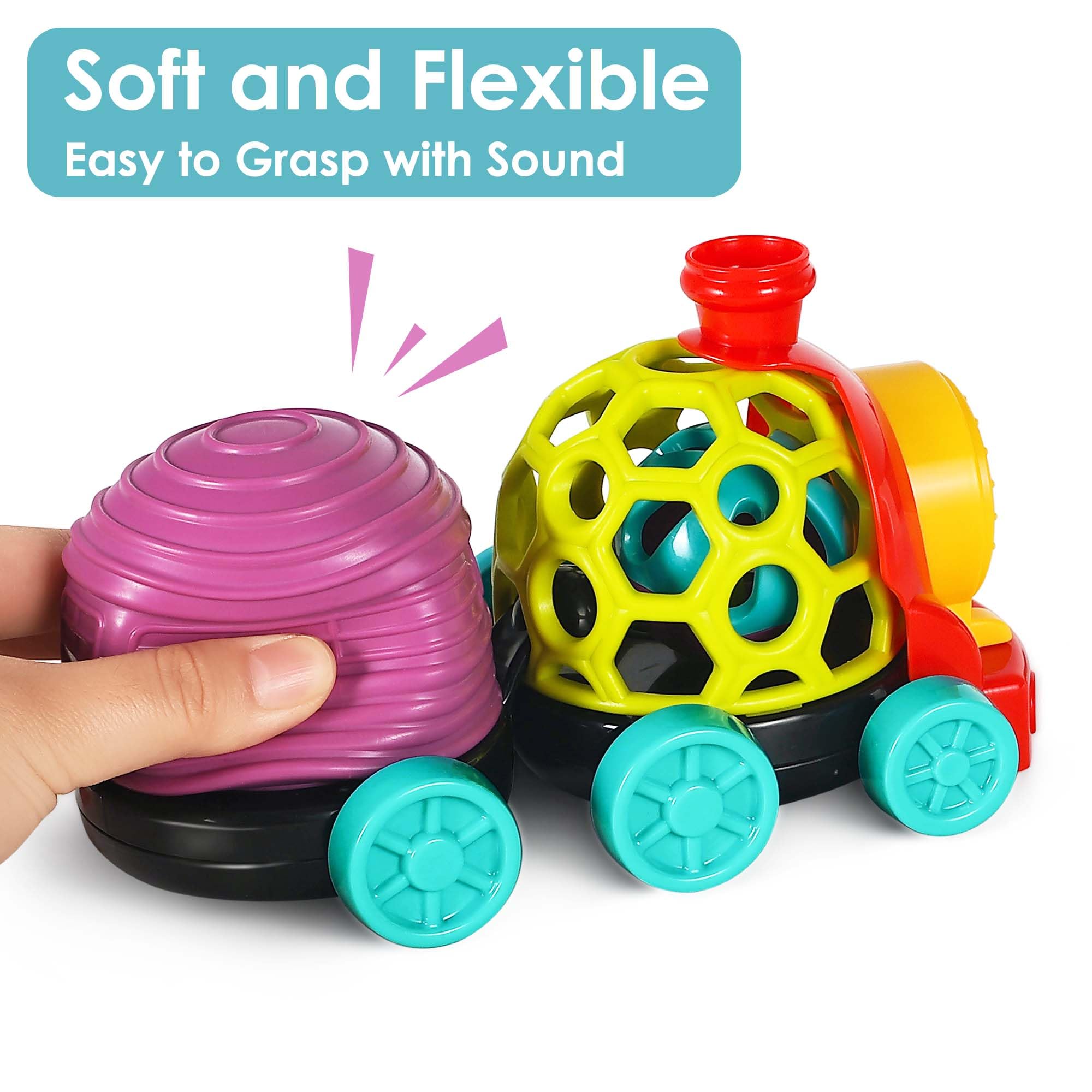 iPlay iLearn rattle roll cars assemble into a cute push-and-go train.