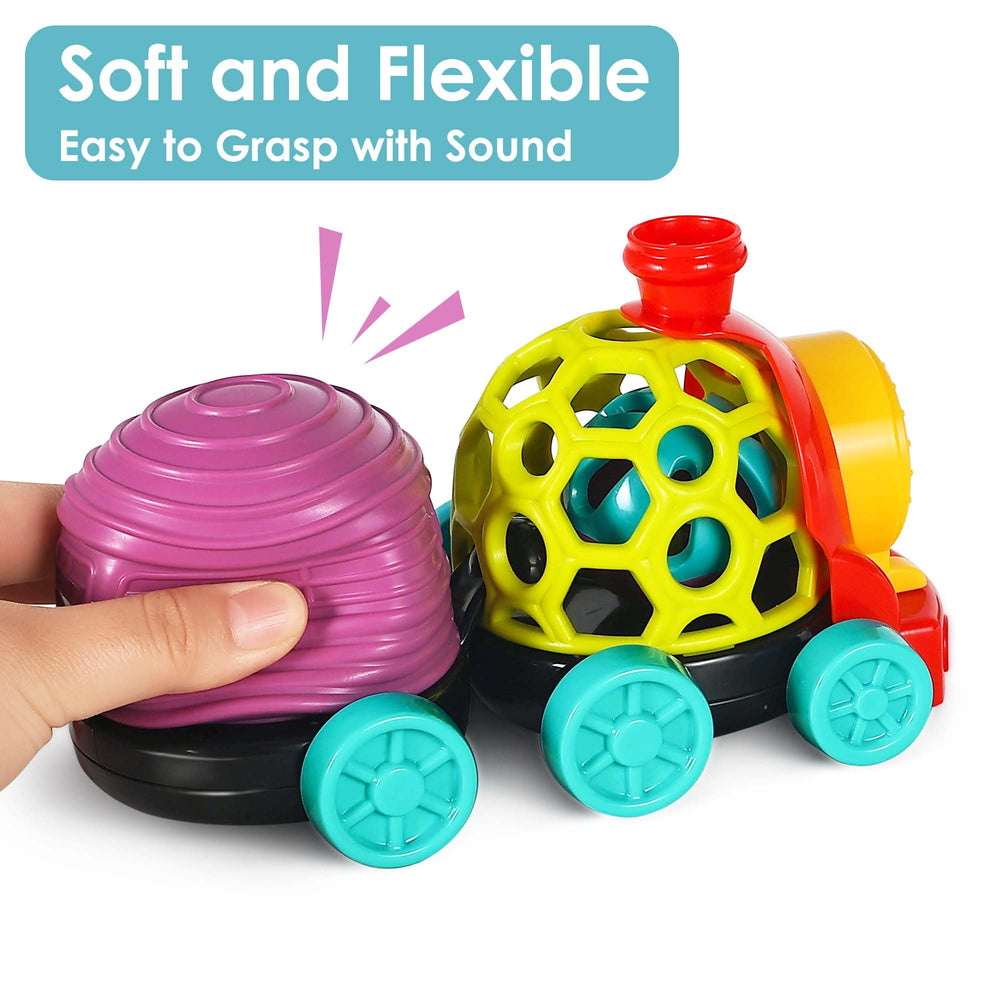 iPlay iLearn rattle roll cars assemble into a cute push-and-go train.