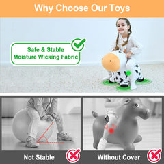 iPlay iLearn Ride-on Farm Animal Toy belly padding supports comfy riding.