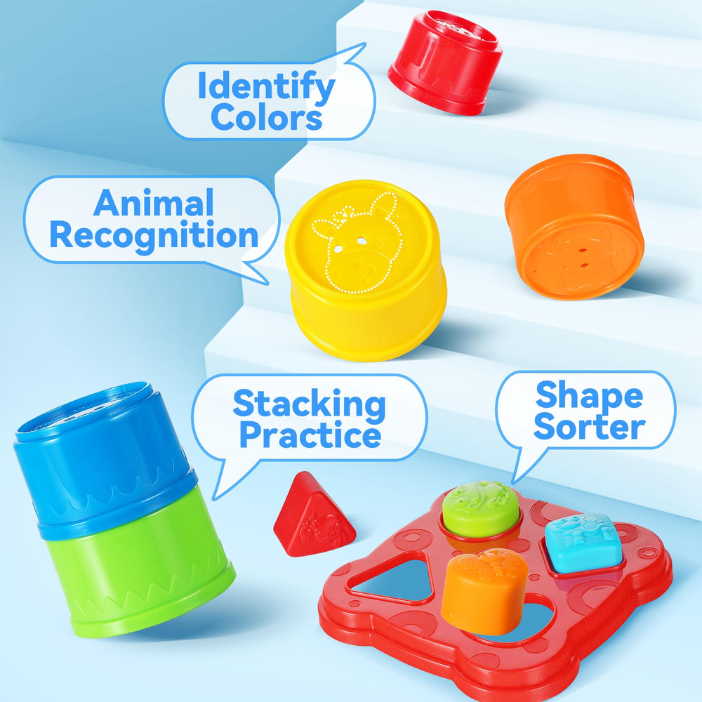 iPlay iLearn shape sorter helps toddlers match shapes during playtime.